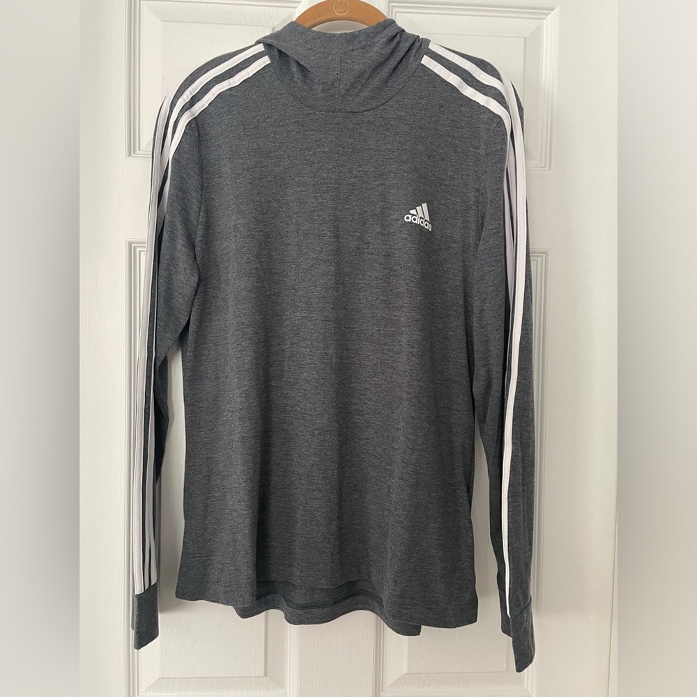 Adidas 3 Stripe Long Sleeve Hoodie Tee